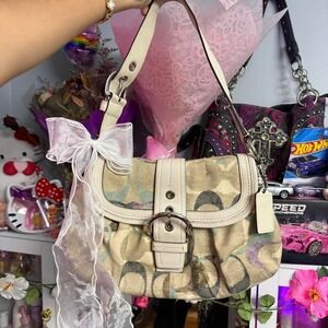 COACH 17062 Vintage Y2K Soho Optic Linen Buckle Flap Shoulder Hand Bag Purse